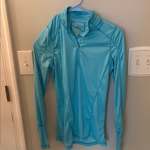 Danskin Now Tops - Danskin Now Light Aqua Stripe Long-Sleeve Zip Top